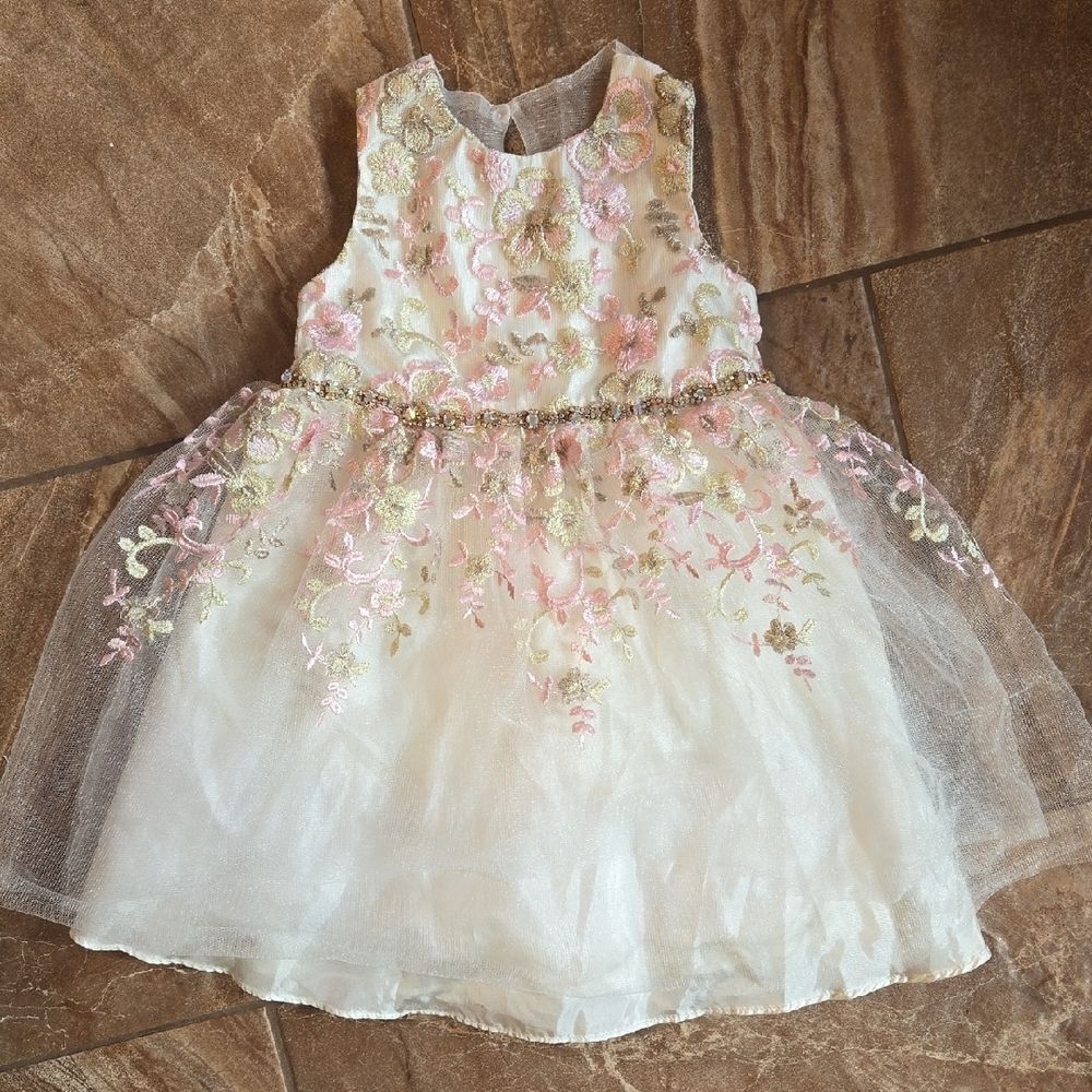 Rare Editions Cream and Pink Lacy Fancy Dress